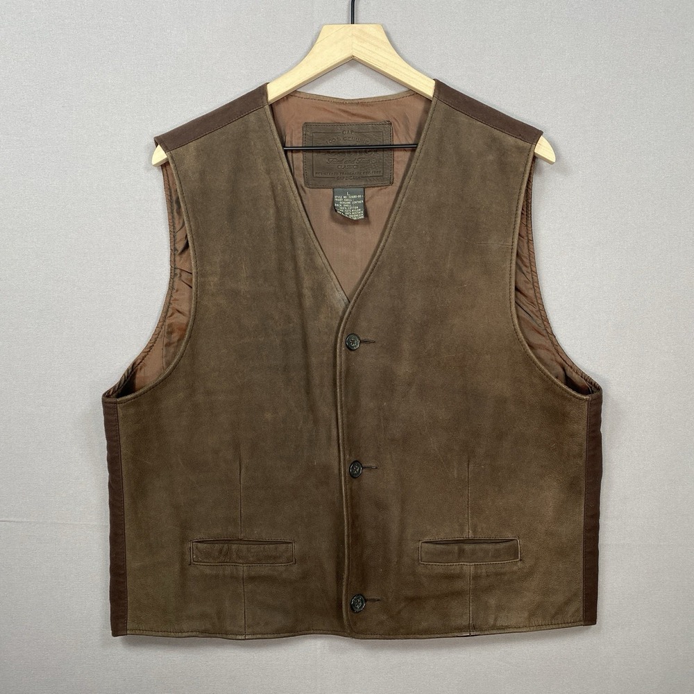 VTG GAP Genuine Nubuck Leather Vest L Brown Cinch Back Western Ranch Waistcoat